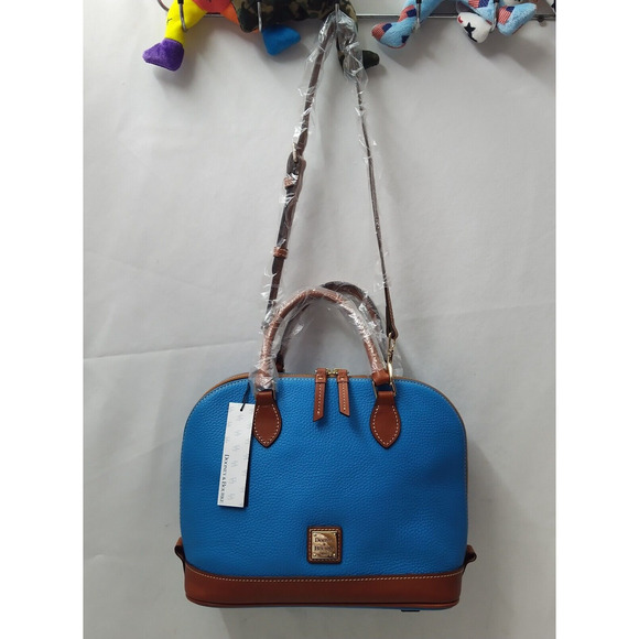Dooney & Bourke Blue Pebbled Leather Double Handles Zipper Satchel Bag - NWT - Picture 6 of 16
